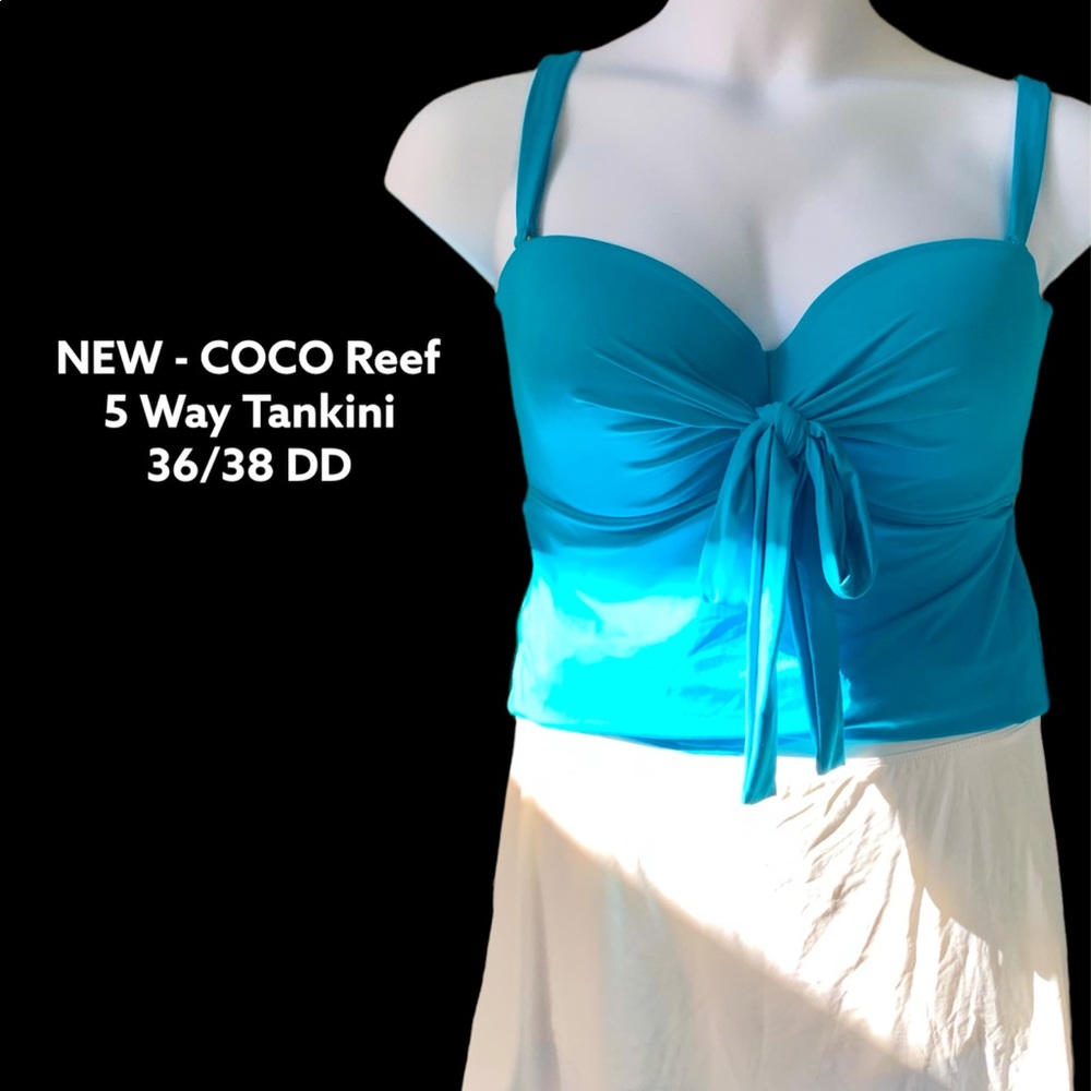 NEW - COCO Reef 5 Way Bra Sized Underwire Tankini Swim Top 36/38DD - Teal Green